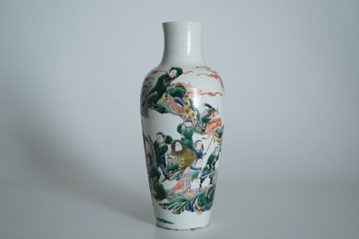 A Chinese famille verte mythological subject vase, 19th C.