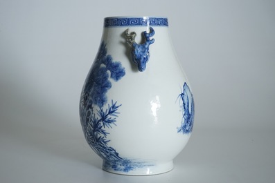 A Chinese blue and white &ldquo;Three Friends of Winter&rdquo; hu vase, Qianlong mark, 19/20th C.