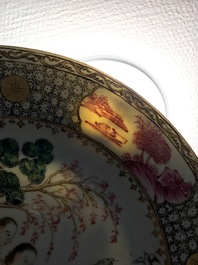 Two Chinese export famille rose plates with European figures, Qianlong