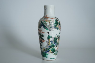 A Chinese famille verte mythological subject vase, 19th C.
