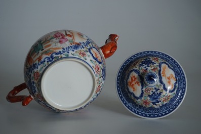 A large Chinese famille rose mandarin teapot, Qianlong