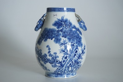 A Chinese blue and white &ldquo;Three Friends of Winter&rdquo; hu vase, Qianlong mark, 19/20th C.