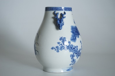 A Chinese blue and white &ldquo;Three Friends of Winter&rdquo; hu vase, Qianlong mark, 19/20th C.