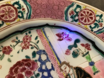 Two Chinese export famille rose plates with European figures, Qianlong