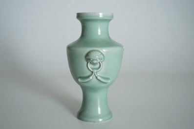 A Chinese monochrome celadon-glazed vase, Qianlong mark, 19/20th C.