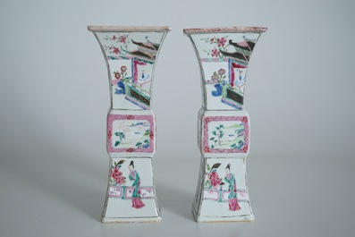 Une paire de vases en porcelaine de Chine famille rose "La Romance de la chambre de l'ouest", Yongzheng