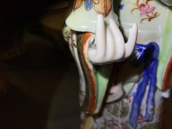 Two large Chinese famille rose candle holders modelled as court ladies, Qianlong