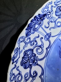 A pair of Chinese blue and white plates with fine landscapes, Kangxi
