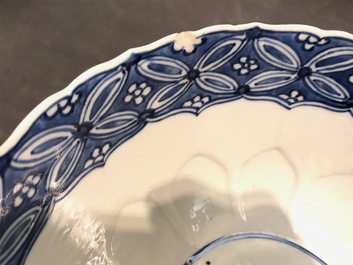 A Chinese blue and white bowl with figures, Kangxi, and a klapmuts crane bowl, probably Wanli