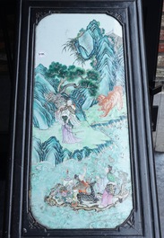 A Chinese famille rose plaque mounted as a table inset, 19th C