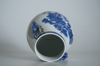 A Chinese blue and white &ldquo;Three Friends of Winter&rdquo; hu vase, Qianlong mark, 19/20th C.