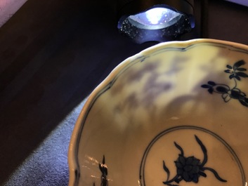 A Chinese blue and white Long Eliza cup and saucer, Kangxi