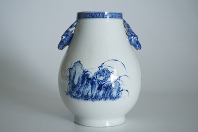 A Chinese blue and white &ldquo;Three Friends of Winter&rdquo; hu vase, Qianlong mark, 19/20th C.