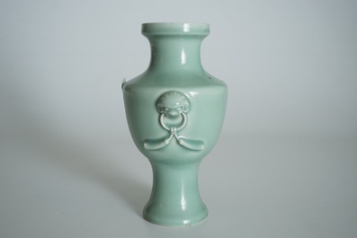A Chinese monochrome celadon-glazed vase, Qianlong mark, 19/20th C.