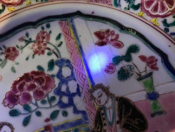 Two Chinese export famille rose plates with European figures, Qianlong