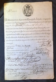 Drie aandelen van de Oostendse en twee van de Zweedse Oost-Indische Compagnie, 18e eeuw