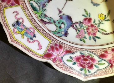 A Chinese famille rose lotus-shaped plate with Shou Lao, Yongzheng
