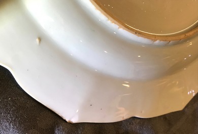 A Chinese famille rose lotus-shaped plate with Shou Lao, Yongzheng