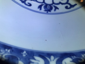 A large Chinese blue and white ornamental bowl, Kangxi
