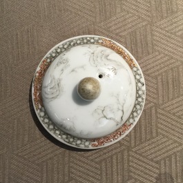 A Chinese grisaille teapot and cover with Europeans, Yongzheng