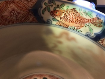 A Chinese famille verte bowl with Buddhist lions, Kangxi