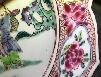 A Chinese famille rose lotus-shaped plate with Shou Lao, Yongzheng
