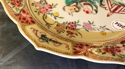 A Chinese famille rose lotus-shaped plate with Shou Lao, Yongzheng