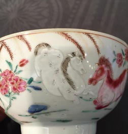 A Chinese famille rose bowl and plate with horse design, Yongzheng