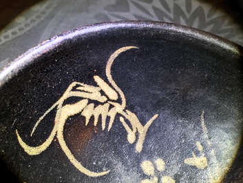 A Chinese Jizhou slip decorated phoenix bowl, poss. Southern Song/Yuan Dynasty