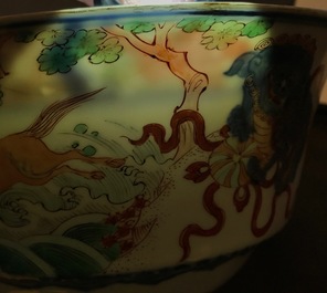 A Chinese famille verte bowl with Buddhist lions, Kangxi