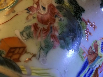 A small Chinese famille rose bowl with figural design, Jiaqing mark and period