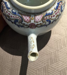 A Chinese famille rose armorial teapot and milk jug, Qianlong