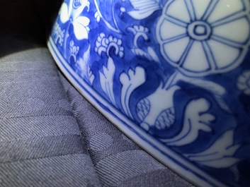 A large Chinese blue and white ornamental bowl, Kangxi
