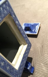 A Chinese blue and white "prunus and ice" teapot and cover, Kangxi mark, 19th C.
