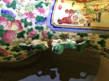 Two tall Chinese famille rose vases with playing boys and court scenes, 19th and 20th C.