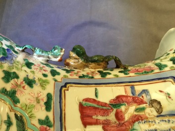 Two tall Chinese famille rose vases with playing boys and court scenes, 19th and 20th C.