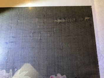 Quatre tableaux encadr&eacute;s aux antiquit&eacute;s et fleurs, Chine, 19&egrave;me