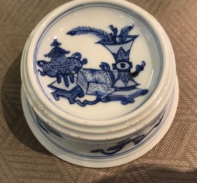 A pair of round Chinese blue and white salts, Kangxi