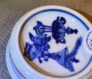 A pair of round Chinese blue and white salts, Kangxi