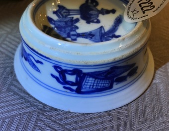 A pair of round Chinese blue and white salts, Kangxi