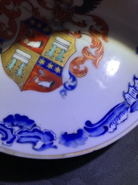 Two Chinese armorial cups and a saucer for the Belgian market, Qianlong