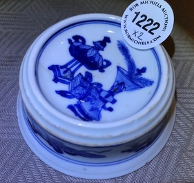 A pair of round Chinese blue and white salts, Kangxi