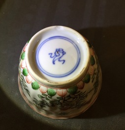 Four Chinese famille verte cups and saucers, Kangxi