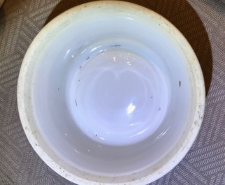 A pair of round Chinese blue and white salts, Kangxi