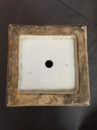A square Chinese qianjiang cai vase marked Zhou Xiao Song and a bronze-mounted famille rose vase, 19/20th C.