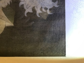 Quatre tableaux encadr&eacute;s aux antiquit&eacute;s et fleurs, Chine, 19&egrave;me