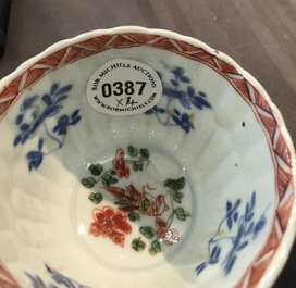 Four Chinese famille verte cups and saucers, Kangxi