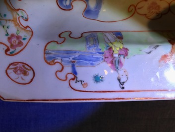 Two Chinese famille rose hexagonal dishes with mandarin designs, Qianlong