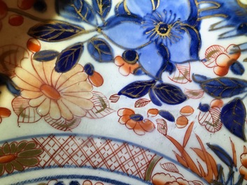 A Chinese clobbered blue and white kraak porcelain bowl with floral design, Wanli