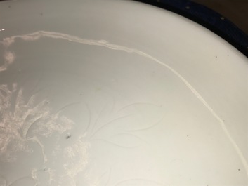 A Chinese Dehua blanc de Chine dish with incised floral design, Kangxi
